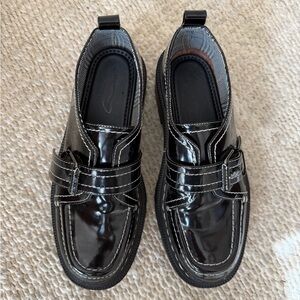Black Patent Leather Buckle Loafers